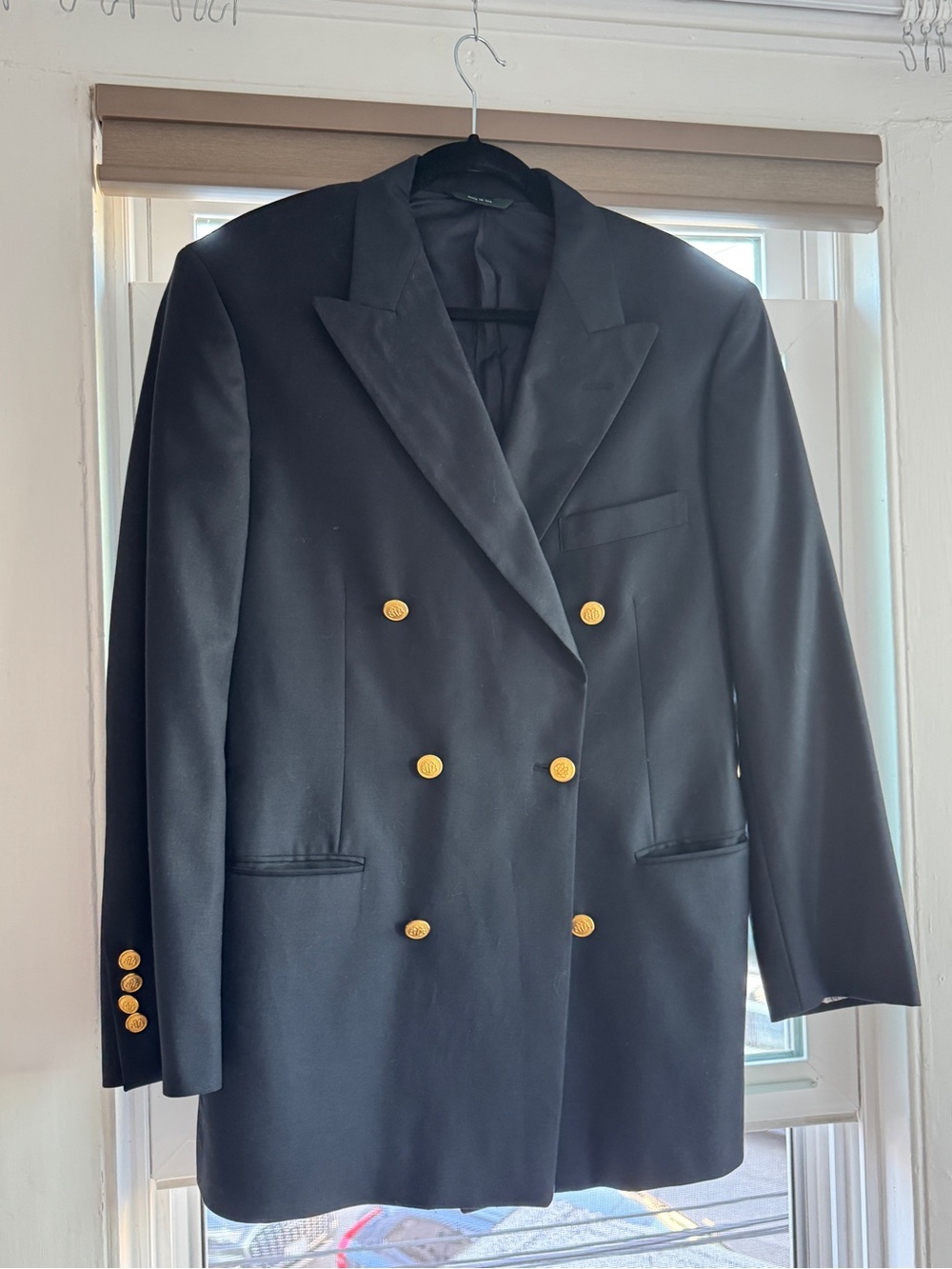 Men's Double-Breasted Navy Blue Blazer with Gold Buttons